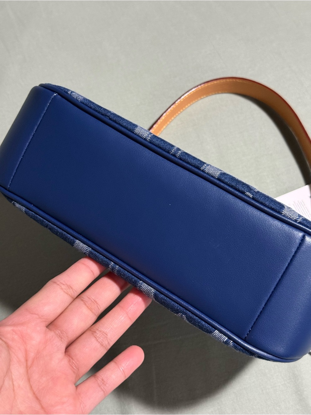 Coach Denim Signature Mini Shoulder Bag in Navy with Tan Strap - Picture 6 of 8
